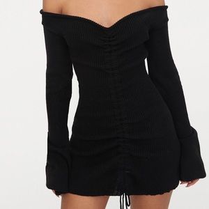 Black Ruched Knit Dress